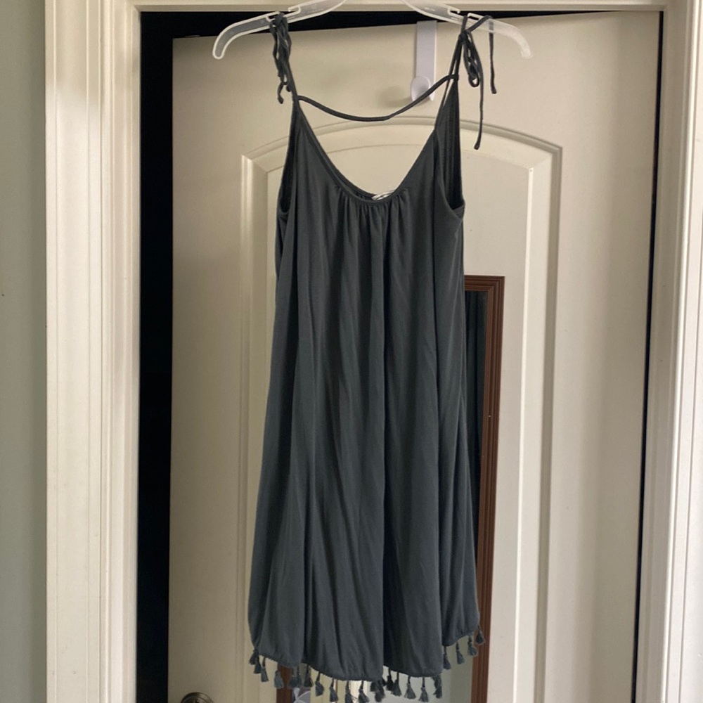 American Eagle green mini dress with tassels
